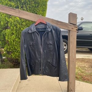 blue-black motorcycle leather jacket
